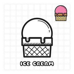 Children Coloring Book Object. Food Series - Ice Cream