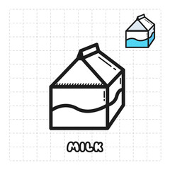 Children Coloring Book Object. Food Series - Milk