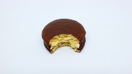 delicious and sweet choco pie with bite marks
