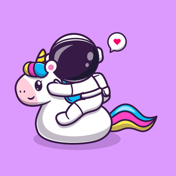 Cute Astronaut Riding Unicorn Cartoon Vector Icon Illustration. Science Animal Icon Concept Isolated Premium Vector. Flat Cartoon Style