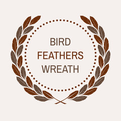 Simple Bird Feathers Vector Wreath Design in Earthy Tones