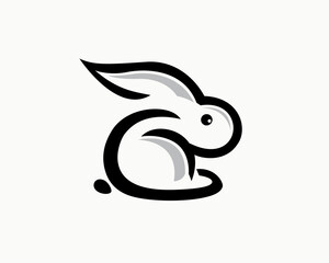 simple drawn art mono line sitting rabbit logo symbol design template illustration inspiration