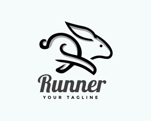 rabbit bunny running fast speed drawn art logo symbol design template illustration inspiration