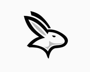 simple line head profile bunny rabbit drawn art logo symbol icon design template illustration