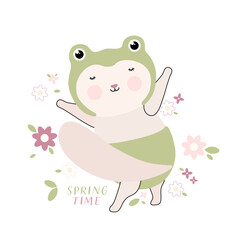 Spring Time Cute Cat. Design for Web, Mobile, Card, Sticker, T-Shirt, Textile Shopper Bag and Other Garment.