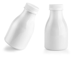 Set of Fruit yogurt bottles isolated on white backgroung