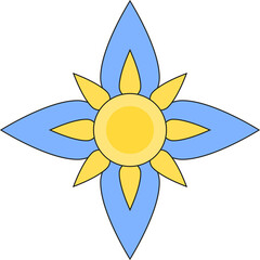 blue and yellow bloom flower design