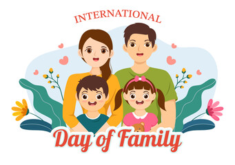 Fototapeta na wymiar International Day of Family Illustration with Kids, Father and Mother for Web Banner or Landing Page in Flat Cartoon Hand Drawn Templates