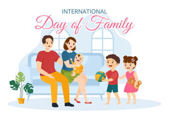 International Day of Family Illustration with Kids, Father and Mother for Web Banner or Landing Page in Flat Cartoon Hand Drawn Templates