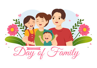 International Day of Family Illustration with Kids, Father and Mother for Web Banner or Landing Page in Flat Cartoon Hand Drawn Templates