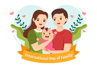 International Day of Family Illustration with Kids, Father and Mother for Web Banner or Landing Page in Flat Cartoon Hand Drawn Templates