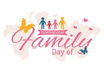International Day of Family Illustration with Kids, Father and Mother for Web Banner or Landing Page in Flat Cartoon Hand Drawn Templates