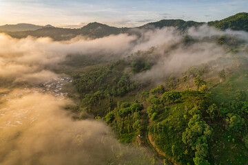 Bima city, sumbawa island, west nusa tenggara sunrise aerial view