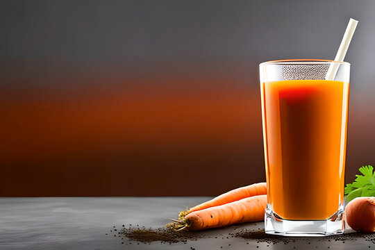 AI generated image of a glass of carrot juice. Carrot juice is a popular way to supplement diet with nutrients