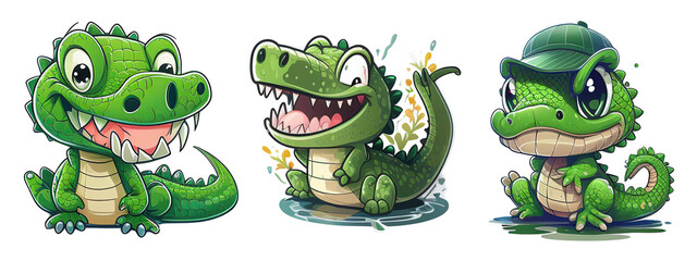 Cute Baby Alligator Stickers, Crocodile Cartoon. Generative AI