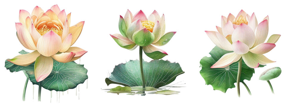 Hand Drawn Lotus Flowers. Generative AI