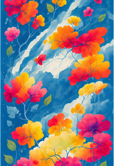 Illustration of leaves and sky in watercolor