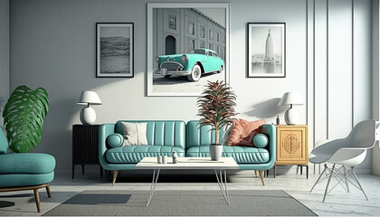 mockup modern living room interior, wall art frames techno sofa, modern living room with furniture.