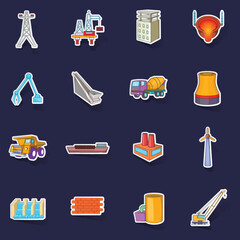 Idustry icons set stikers collection vector with shadow on purple background