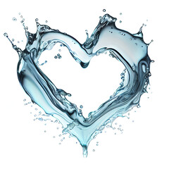 Abstract water heart design element, water flowing and splashing in heart shape - on white background