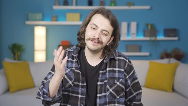 Selfish man.
Selfish man talking while looking at camera, praising himself.
