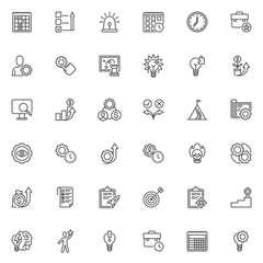 Time management line icons set