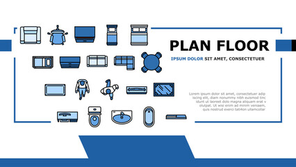 floor plan interior furniture landing header vector