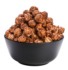 Chocolate Popcorn in bowl on white background, Chocolate Mushroom Popcorn isolate on white with PNG File.