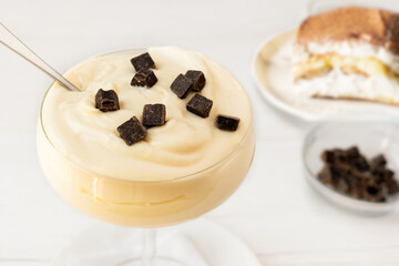 Mascarpone cream with chocolate chips, an Italian traditional dessert.
