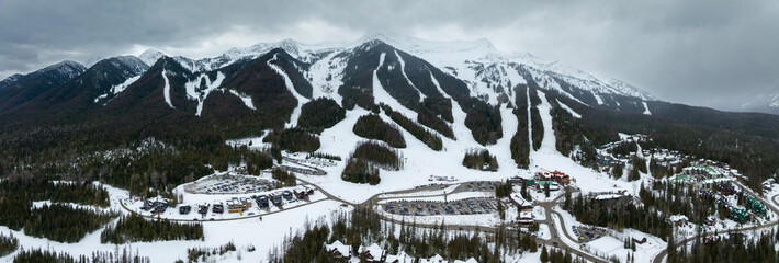 Wide Angle Panorama of Fernie Alpine Resort British Columbia BC Canada Mountain Slope Terrain