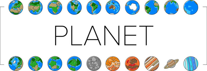 earth world planet globe map icons set vector