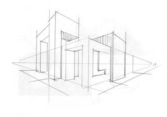 abstract architectural sketch pencil drawing for illustration background study