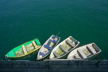 Shot of the row boats docked in Monterey Bay, CA