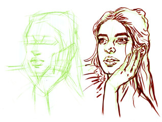 face of woman pencil colors for study illustration background