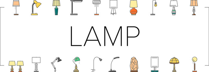 lamp table light home desk icons set vector