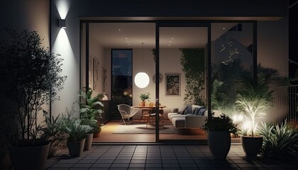 Modern terrace at night which is the perfect location for evening wine