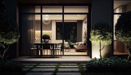 Modern terrace at night which is the perfect location for evening wine