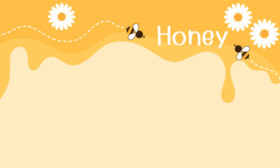 Honey drop, bee cartoons and daisy flower on yellow background vector illustration.