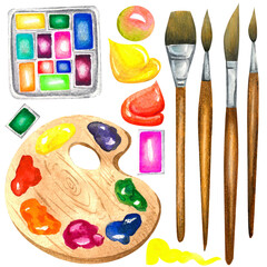 Naklejka premium watercolor drawing | drawing materials | artist tools