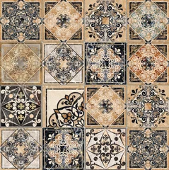 Gordijnen Digital tiles design. Abstract damask patchwork seamless pattern Vintage tiles  © Feoktistova