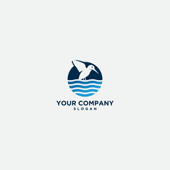 blue bird and wave water logo modern simple
