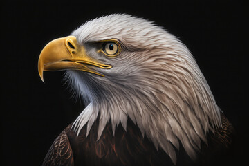 Obraz premium Realistic portrait of an white head eagle on a black background. Close up.Ai generative