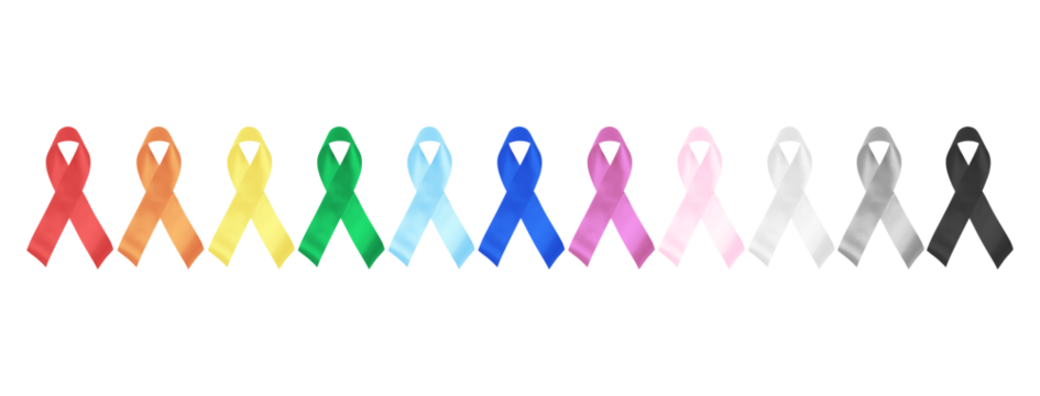 Colorful awareness ribbons on white background. World cancer day concept, February 4. Healthcare and medicine