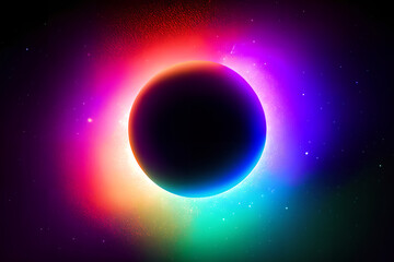 Planet in space with colorful light. Generative AI.