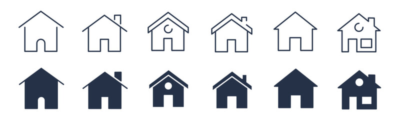 Home, house icons. Editable stroke. Vector graphic illustration. For website design, logo, app, template, ui, etc.