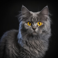 Portraid of an gray cat with yellow eyes - generative ai