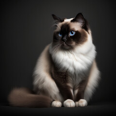 Snowshoe cat with longfur in the studio looking at the camera. - generative ai