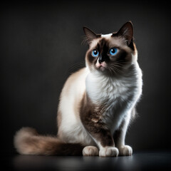 Snowshoe cat with short fur in the studio looking at the camera. - generative ai