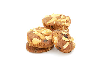 cookies with chocolate and nuts isolated on white background, Homemad cookies close up.