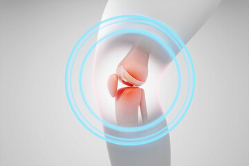 Knee pain with focus circle for knee disease concept isolated white background. 3D rendering. - obrazy, fototapety, plakaty